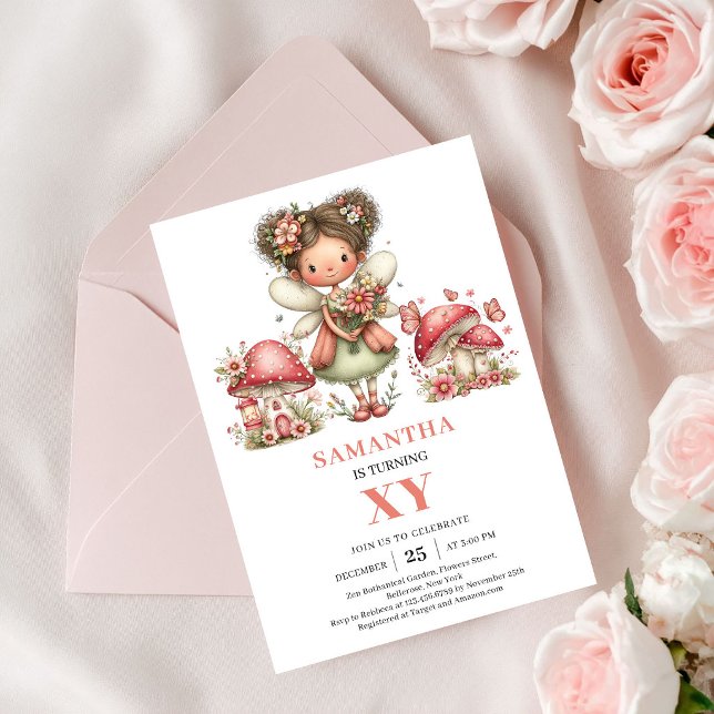 Convite de Aniversário de 3 Anos Floral Fairy Rosa (Floral Fairy 3rd Birthday Pastel Pink Invite Card)