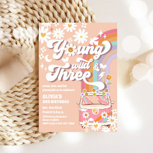 Convite de Aniversário de 3 anos Groovy Hippie