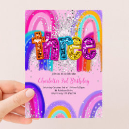 Convite de Aniversário de 3 Anos para Meninas com 