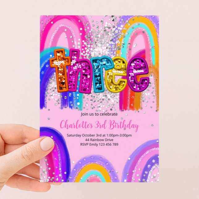 Convite de Aniversário de 3 Anos para Meninas com  (Criador carregado)