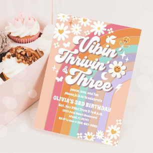 Convite de Aniversário de 3 Anos Retro Groovy