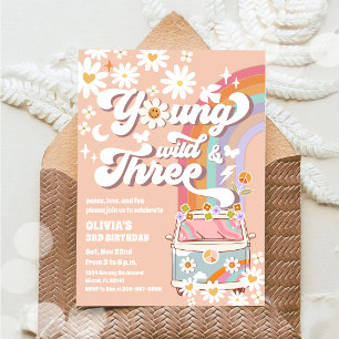 Convite de Aniversário de 3 anos Retro Hippie