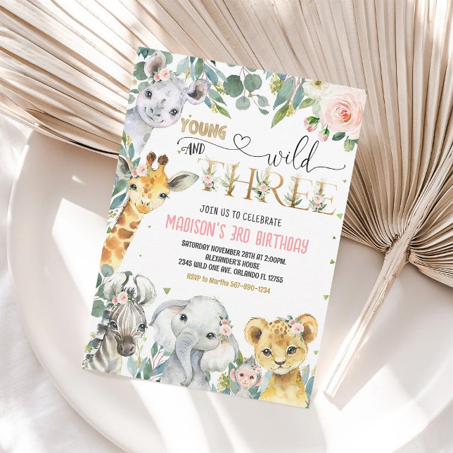 Convite de Aniversário de 3 Anos Young Wild and Th (Criador carregado)