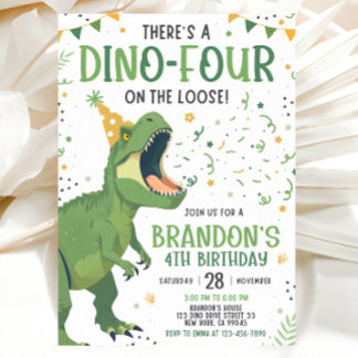 Convite de Aniversário de 4º Dinosaur