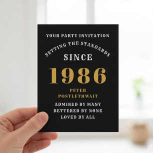 Convite de Aniversário de 40 Anos 1986 Preto Doura