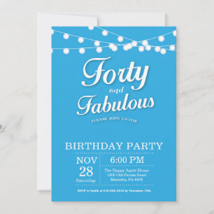 Convite de Aniversário de 40 anos Azul Fabuloso
