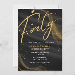 Convite de Aniversário de 40 anos Black & Gold Gli