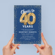 Convite de Aniversário de 40 anos Blue Gold