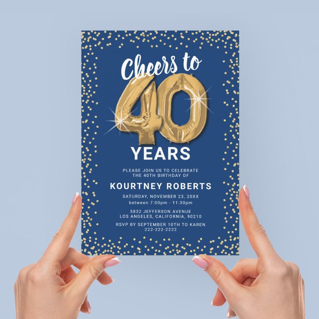 Convite de Aniversário de 40 anos Blue Gold (Criador carregado)