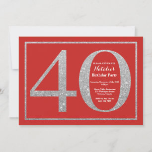Convite de Aniversário de 40 Anos Brilho Vermelho