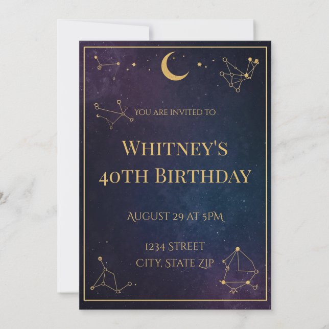 Convite de Aniversário de 40 anos Celestial | Eleg (Frente)