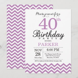 Convite de Aniversário de 40 anos Chevron Roxo
