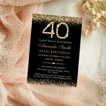 Convite de Aniversário de 40 anos Chic Gold Diamon