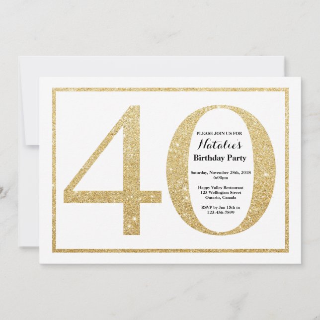 Convite de Aniversário de 40 anos com Brilho Doura (Frente)
