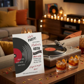 Convite de Aniversário de 40 anos com Disco de Vin