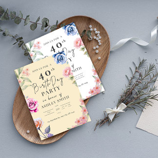 Convite de Aniversário de 40 anos com Floral Aquar