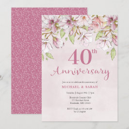 Convite de Aniversário de 40 Anos com Floral Rosa