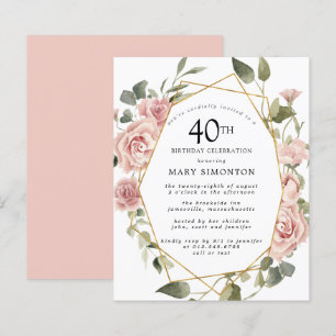 Convite de Aniversário de 40 anos com Floral Rosa