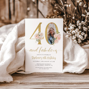 Convite de Aniversário de 40 Anos com Foto Floral