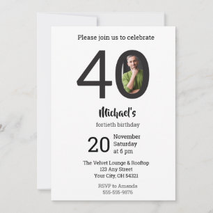 Convite de Aniversário de 40 Anos com Foto Minimal