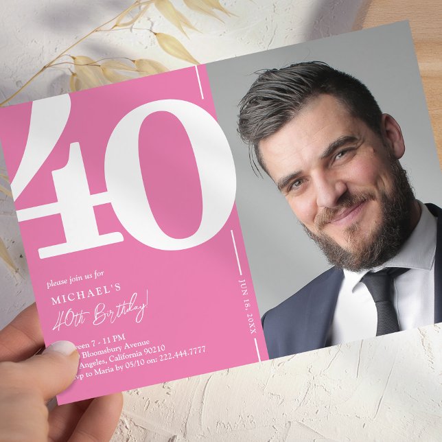 Convite de Aniversário de 40 anos com Foto Rosa El (Criador carregado)