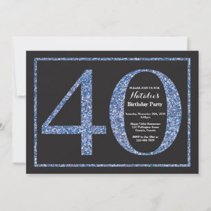 Convite de Aniversário de 40 anos com Glitter Azul