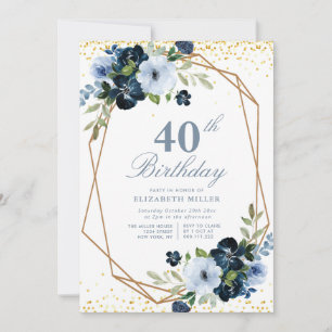 convite de aniversário de 40 anos com tema floral 