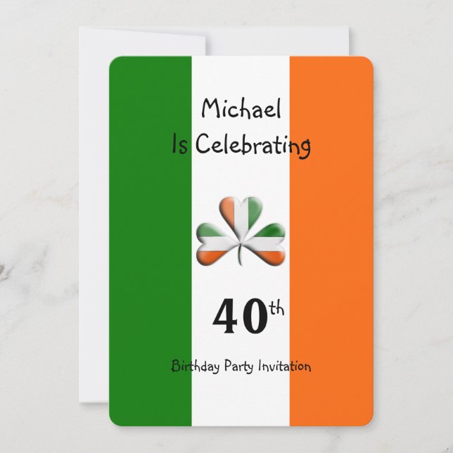 Convite de Aniversário de 40 anos com Tema Irlandê (Frente)