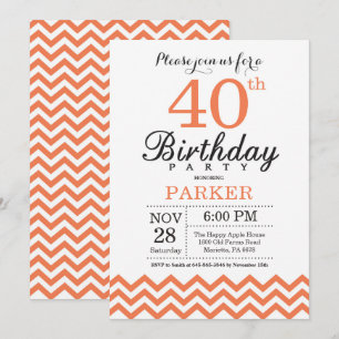 Convite de Aniversário de 40 anos Coral Chevron