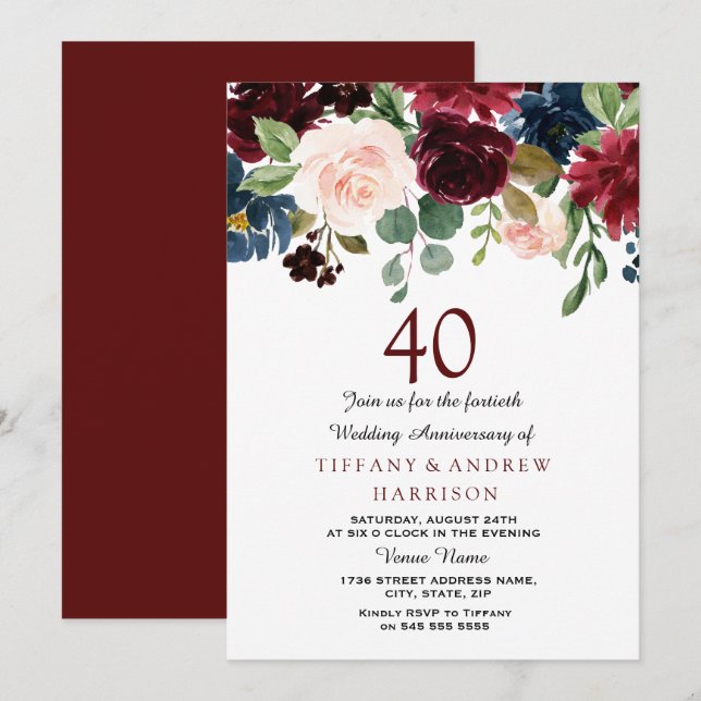 Convite de Aniversário de 40 Anos de Casamento com (Frente/Verso)