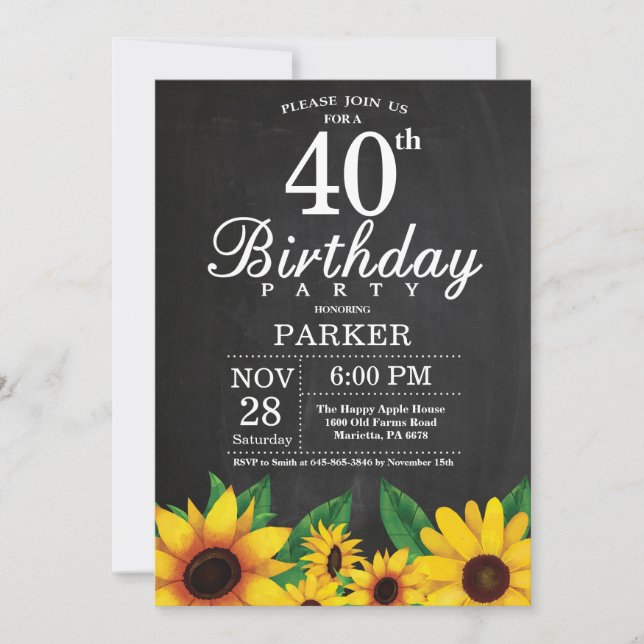 Convite de Aniversário de 40 anos de Girassol (Frente)