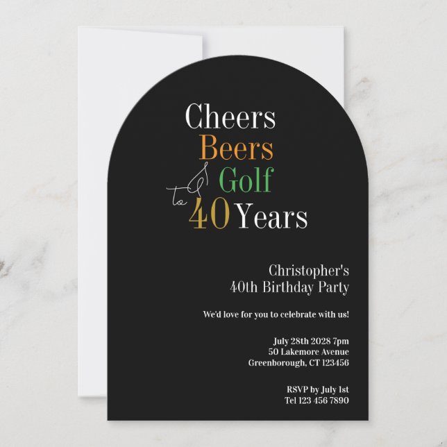Convite de Aniversário de 40 Anos de Golfe Cheers  (Frente)