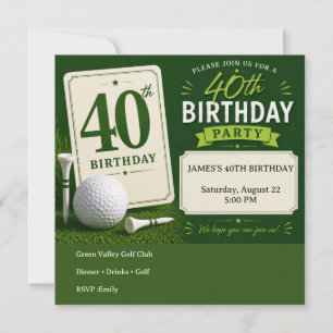 Convite de aniversário de 40 anos de golfista