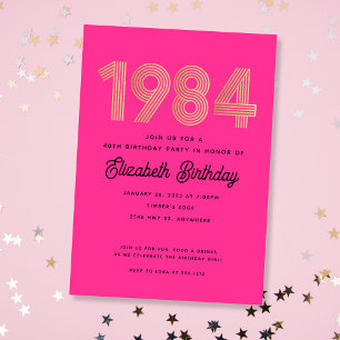 Convite de Aniversário de 40 anos em Rosa Quente P