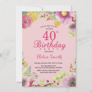 Convite de Aniversário de 40 anos Floral para Mulh