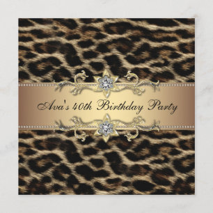 Convite de Aniversário de 40 anos Leopard Gold Leo