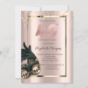Convite de Aniversário de 40 Anos Masque Rose Gold