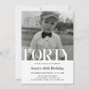 Convite de Aniversário de 40 Anos Minimalista para