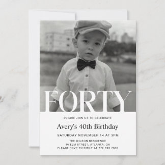 Convite de Aniversário de 40 Anos Minimalista para