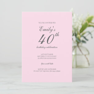 Convite de Aniversário de 40 anos Minimalista Rosa