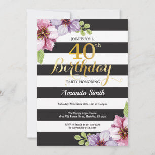 Convite de Aniversário de 40 anos para Mulheres. F