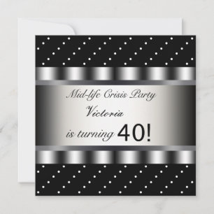 Convite de Aniversário de 40 Anos Preto Divertido