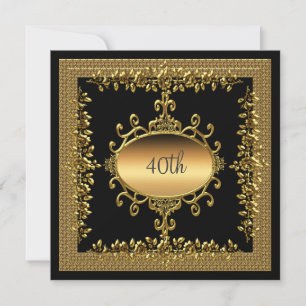 Convite de Aniversário de 40 anos Preto Dourado