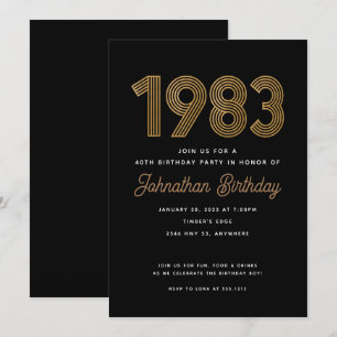 Convite de Aniversário de 40 anos Preto e Dourado
