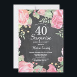 Convite de Aniversário de 40 anos Surpresa Floral<br><div class="desc">Convite de Aniversário de 40 anos Surpresa Floral Botânica. Convite de Aniversário com Peônias Rosa Floral para Mulheres. Flor de Água Floral. Elegantes Flores de Rosa e Peônia Rosa. Aniversário Adulto. Fundo de Quadro Negro. Preto e Branco. 13º 15º 16º 18º 20º 21º 30º 40º 50º 60º 70º 80º 90º...</div>