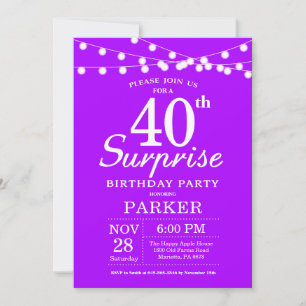 Convite de Aniversário de 40 anos Surpresa Roxo La