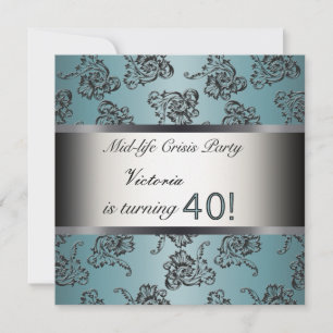 Convite de Aniversário de 40 anos Teal Preto Damas