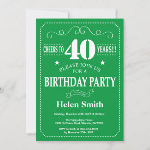 Convite de Aniversário de 40 Anos Verde e Branco