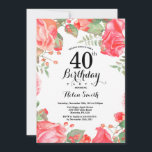 Convite de Aniversário de 40 anos Vermelho Floral<br><div class="desc">Convite de Aniversário de 40 anos Vermelho Floral Botânico. Convite de Aniversário de Peônias Rosa Floral para Mulheres. Flor Floral Aquarela. Flores Elegantes de Rosa e Peônia Rosa. Aniversário Adulto. Fundo Branco. Preto e Branco. 13º 15º 16º 18º 20º 21º 30º 40º 50º 60º 70º 80º 90º 100º, Qualquer Idade....</div>