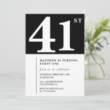 Convite de aniversário de 41 anos preto Elegante C